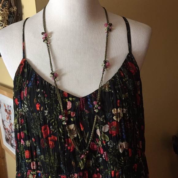 Anthropologie 36”Tri-Strand SemiPrecious Bunches of Gems on Brass/Gold NEW - Picture 2 of 8